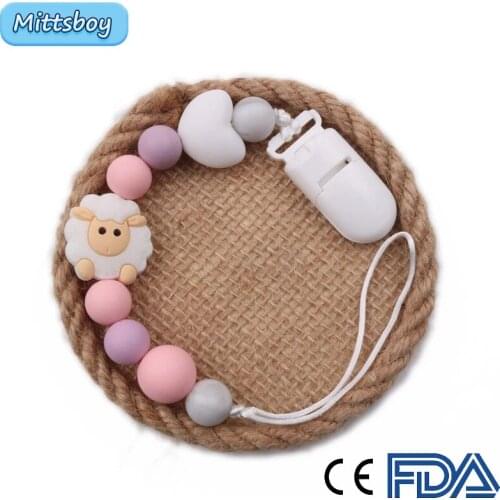 Hot DIY Baby Teether Silicone Sheep Beads Pacifier Clips Colorful Pacifier Chain for Baby Teething Soother Chew Dummy Clips Gift