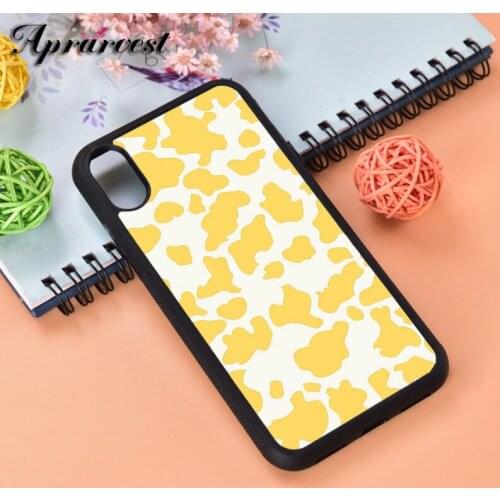 Aprarvest Cow Print Pastel Yellow Silicone Rubber Phone Case Cover For iPhone 6 6S 7 8 PLUS X XS XR 11 12 MINI PRO MAX