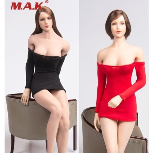 Red black Sexy 1/6 Scale Female Slim Wrap Hip Dress Model Bag Hip Jumpsuit Skirt Dress Fit For 12inches Figure Body