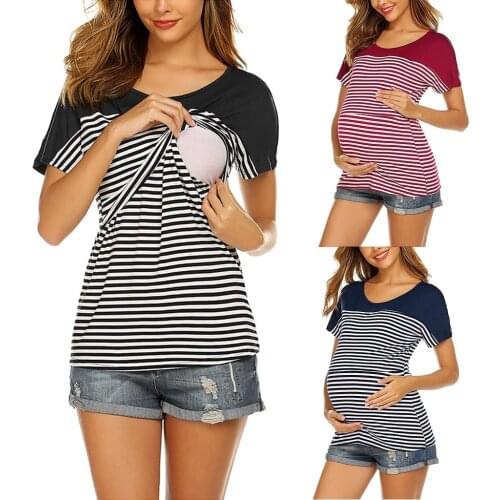 Womens t-shirt Women Maternity Short Sleeve Striped Layer Nursing T-shirt Top For Breastfeeding clothes for pregnant women