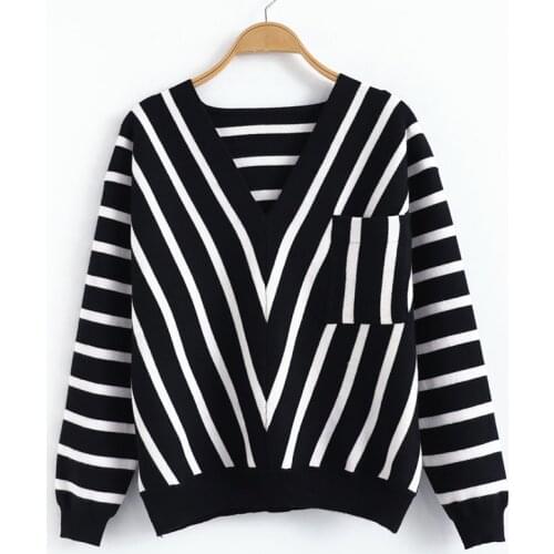 2021 Hot Sale Autumn Winter New Fashion Sexy V-Neck Sweater Pullover Women Harajuku Striped Sweater Female Knitted Fall Tops