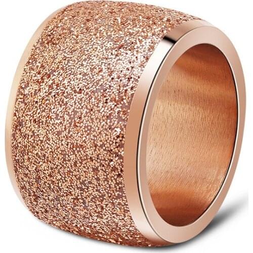 Rose Gold/ /Silver Color Stainless Steel Rings 16mm Frosting Surface Big Wedding Band Party Ring for Women