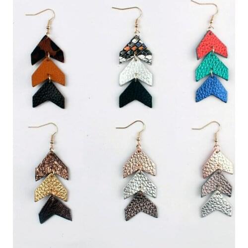 ZWPON Triple Tier Genuine Leather Chevron Earrings 2019 Geometric Leopard Arrow Leather Earrings Jewelry Wholesale