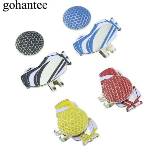 Gohantee 1Pc Portable Golf Bag Pattern Alloy Golf Magnetic Ball Marking With Hat Visor Clip Decoration Golf Accessories 4 Colors