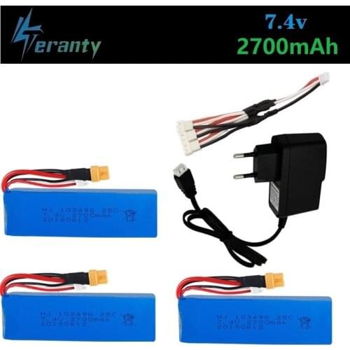 7.4V 2700mAh Lipo Battery + charger for MJX Bugs 3 B3 RC Quadcopter Spare Parts 7.4v Rechargeable Battery Upgrade 7.4v 1800mah