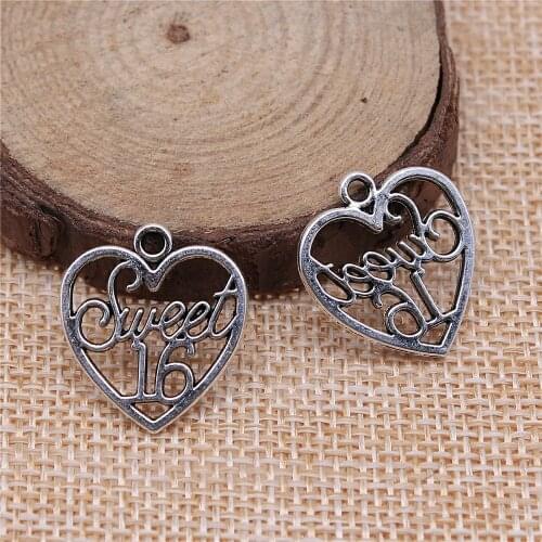 Free shipping 43pcs 21x19mm antique silver Sweet 16 years old charms diy retro jewelry fit Earring keychain hair card pendant