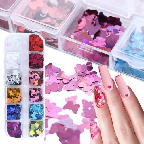 12 Grids/set Cute Love Laser Iridescence Heart 3D DIY Nail Art Glitter Ultra Thin Sequins Sparkly Flakes Decoration Manicure