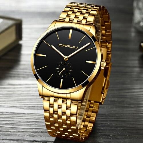 CRRJU Luxury Watch Men Business Sports Mens Quartz Wristwatches Gold Stainless Steel Waterproof Automatic Date Relogio Masculino
