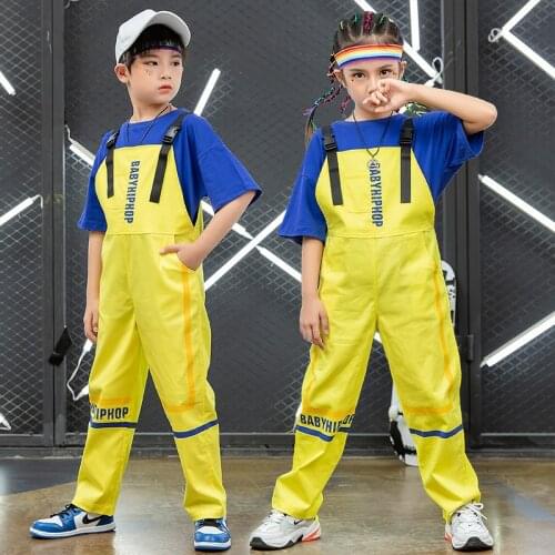 Kids Hip Hop Clothing Casual T Shirt Tops Loose Bib Pants For Girls Boys Jazz Dance Outfits Ballroom Dancing Clothes Street Wear