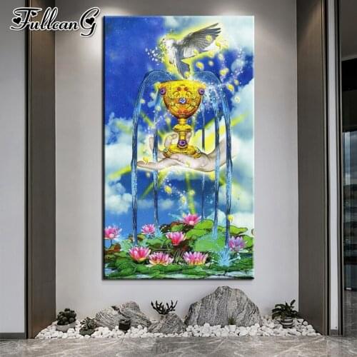 FULLCANG Abstract bird lotus mosaic 5d diy diamond painting cross stitch full square round rhinestone embroidery kits FG0119