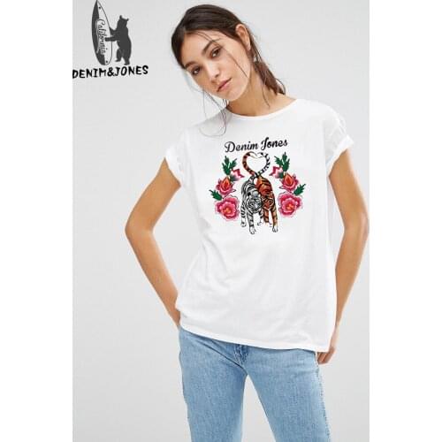Brooklyn Denim jones Hand painted Tiger Print T-shirt Pure cotton Top Womens T-shirt female 2021 summer