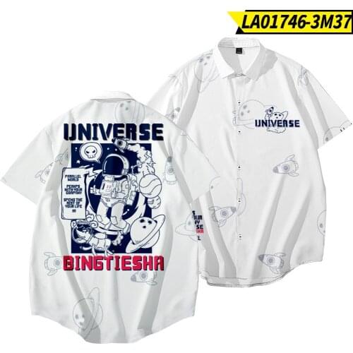 Universe Astronaut Printed Hawaiian Short Sleeve Shirts Summer Hip Hop Camicias Streetwear Harajuku Blouses Oversized 6XL