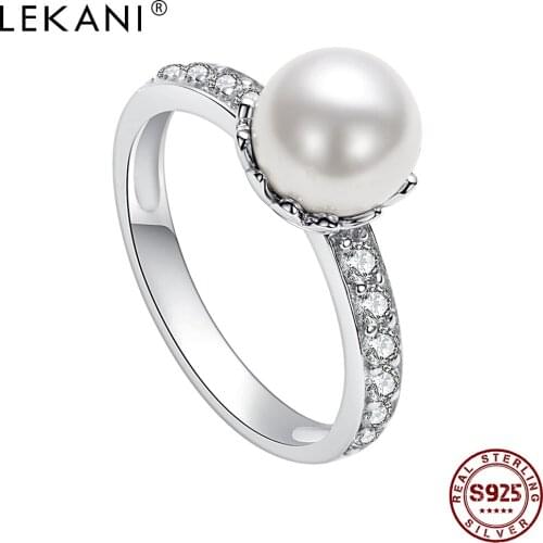 LEKANI 925 Sterling Silver Pearl Rings For Women Simple Elegant Finger Ring Female Wedding Engagement Fine Jewelry Hot Sale