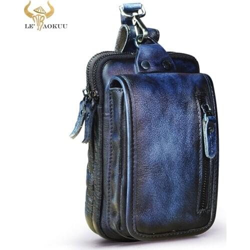 Antique Top Quality Leather Small Summer Hip Bum Pouch Hook Design Cigarette Case 7" Phone Pouch Fanny Waist Pack Belt Bag 1609