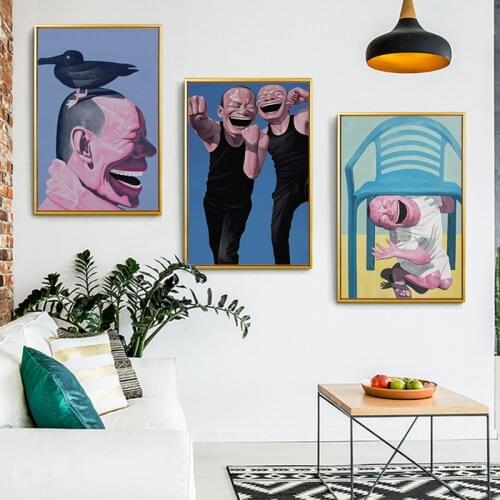 Creative Big Smiley Face Decoration Painting Abstract Character Poster Printing Bedroom Living Room Sofa Wall Art