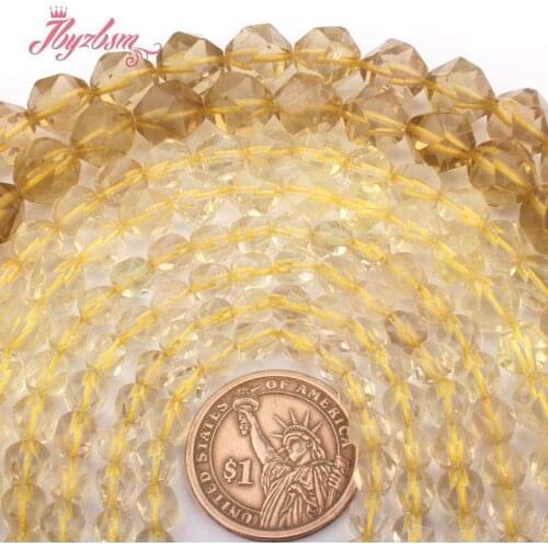 Round Faceted Lemon Crystal Quartzs Natural Stone Loose Beads 15" for DIY Women Men Necklace Bracelets Jewelry Making 6.8.10mm