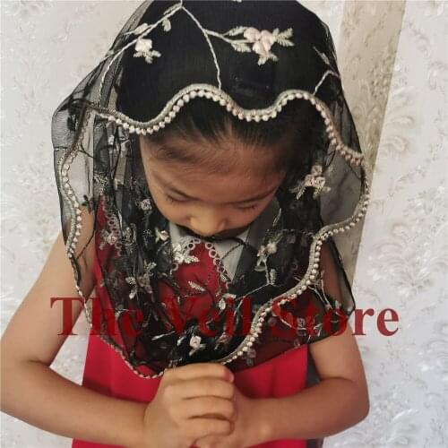 Girls Kids Floral Lace Catholic Mantilla Veil for Church Round Child Head Wrap Cover Latin Mass Mantilla Velo de Novia Mantille