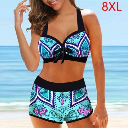 2020 New Woman Plus Size 8XL Swimwear Bikini Big Women Bathing Suits Floral Vintage Female Sexy Bather Swimsuits