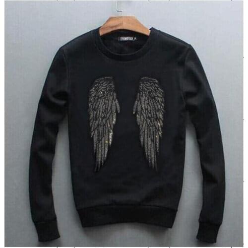 2021 New Men Sweatshirt Casual Hip Hop Rhinestone Hoodies Male Top O-Neck Pullovers Sweatshirt Clothing