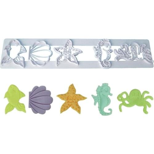 The Underwater World Cookie Cutter Plastic Biscuit Knife Baking Fruit Cake Kitchen Tools Mold Embossing Printing