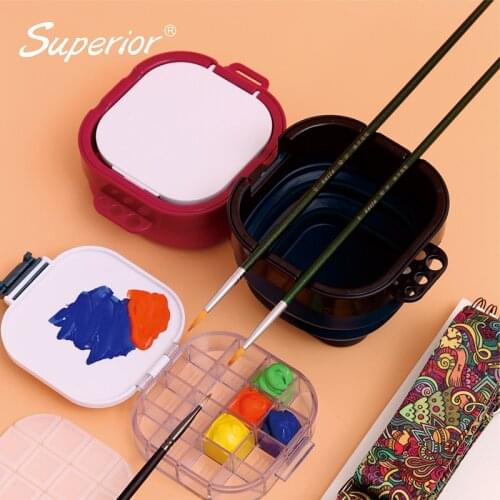Superior Palette Case Folding Washing Tank Bucket Paint Box for Watercolor Oil Acrylic Painting Brushes Washing Art Supplies