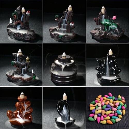 Reflux Aroma Ceramic Incense Burner Waterfall Backflow Censer Cones Home Decor Y5LE