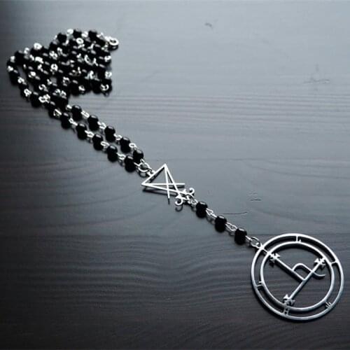 Satan/Lucifer and Lilith Rosary Black/Gothic Necklace/Mystery Jewelry/Moon Pentagram Rosary