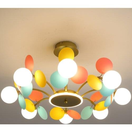 Nordic Luxury Hardware Glass PC Golden LED Chandelier Art Color Leaf Bedroom Living Room Dining Room G9 Decor Lighting Fixtures