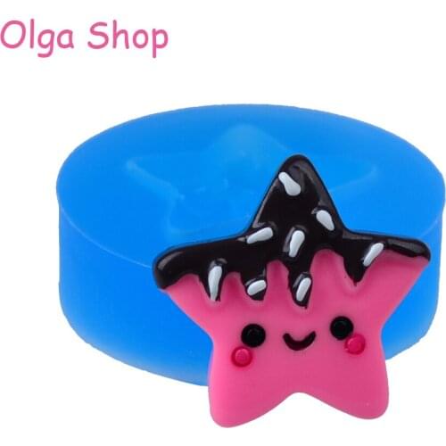 XYL215 26.6mm Smiley Star Ice Cream Cake Silicone Mold - for Sugarcraft, Fondant, Cookie Biscuit, Resin, Chocolate, Candy, Wax