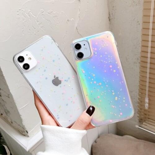 Colorful Wave Point Glitter Phone Case For iphone 11 12 Pro Max XS Max XR X SE 2020 7 8 Plus Silicon Clear Polka Dots Case Cover