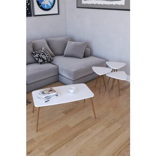 Modern 3'lü Triangle Zigon Coffee table, Serving Stand and Roman Medium Coffee table-White coffe table table bassee