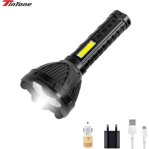 T6 LED Flashlights 4 Modes Torch with Side Light USB Rechargeable Lantern for Outdoor Camping Fishing Hunting Lighting