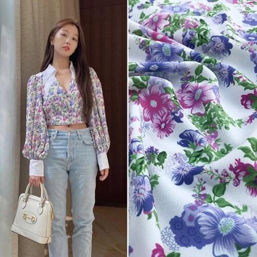 145x100cm European and American Fashion Purple Small Floral Imitate Double Crepe Fabric For Woman Dress Blouse DIY Sewing