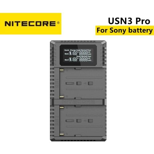 Nitecore USN3 Pro Dual Slot USB QC Charger For Sony NP-FM500H NP-F550 NP-F970 NP-F770 NP-F730 NP-F750 F550 F970 Camera Battery