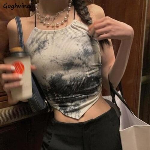 Women Camisole Hot Tie Dye Backless Bandage Design Chic Fashion Cool Sexy Teens Cropped Tops Halter All-match Streetwear Retro