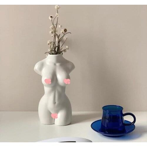 Female Body Art Vase Home Decor Resin Flower Vase Woman Girl Statue Sculpture Modern Room Office Wedding Decoration Desktop Gift