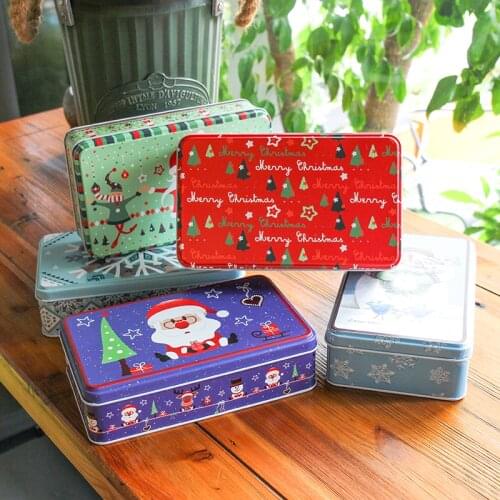 1pc Christmas Gifts Box Tin Cartoon Metal Cookies Box Gifts for Kids Rectangle Candy Box and Packaging