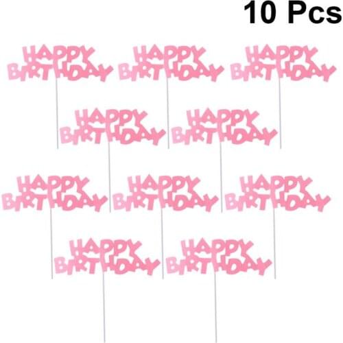 10Pcs Pink Happy Birthday Cake Toppers Cute Cupcake Picks Cupcake Dessert Picks Decoration For Girls Birthday Party