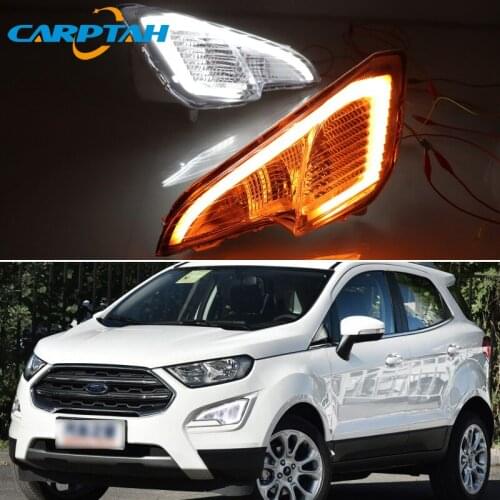 12V Car LED DRL Daylihgts For Ford Ecosport 2018 2019 Yellow Turn Signal LED Foglamp Daytime Running Light Headlamp