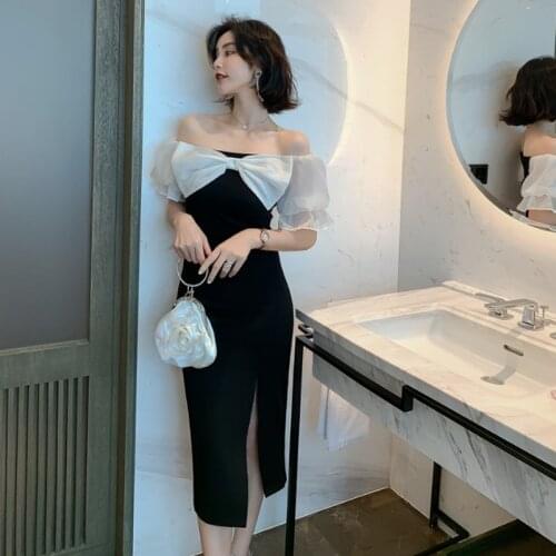 2021Female Summer Evening off shoulder Dress Bustier Tube Party Women Clothes Fashion Sexy Bodycon Slit Dress