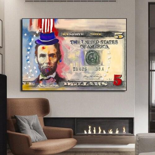 Abstract Money Dollar Canvas Painting Lincoln Portraits Poster and Prints Wall Art Pictures for Living Room Home Decor Cuadros