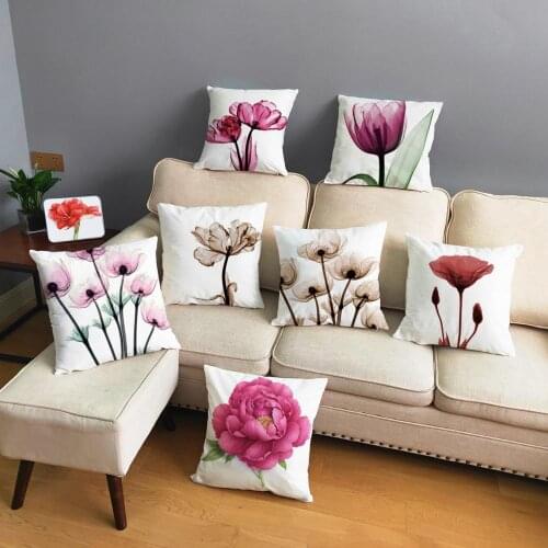 Decor Transparent Flower Cushion Covers for Sofa Plush Throw Pillow Cover Colorful Pink Plant Floral Home Pillowcase 45*45cm