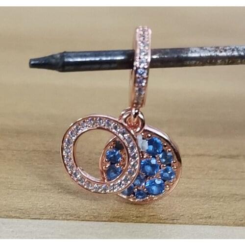 DoDoFly Genuine 925 Sterling Silver Shining Light Blue Round Double-panel Pendant Fit Original Charm Bracelet