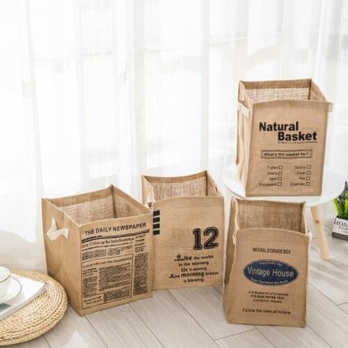 Jute Storage Bag Foldable Storage Basket Nordic Sundries Organizer for Clothes Books Home Laundry Organizers with Handle