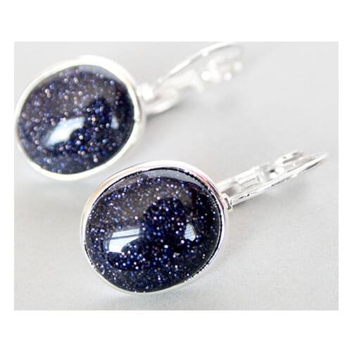 ELEGANT NATURAL BLUE SAND jade 925 SILVER EARRINGS REAL Natural