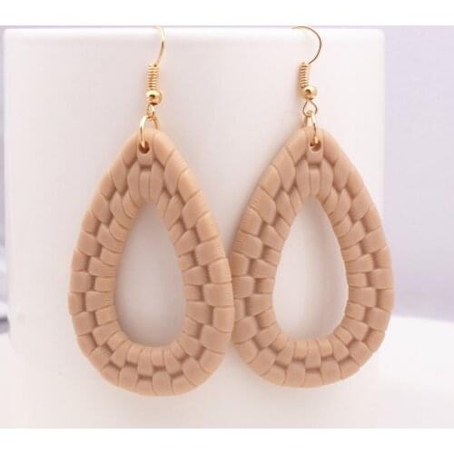 European Fashion Water Drop Earring for Women Rattan Braid Black Beige Color Hollow Oval Statement Party Jewelry Girlfriend Gift