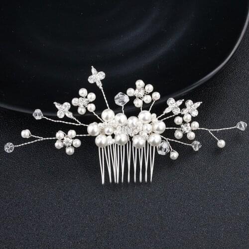 European and American new style rhinestone pearl insert comb handmade flower elegant simple comb wedding bridal hair accessories