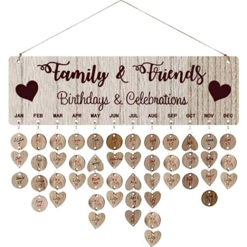Family Friends Birthday Calendar DIY Wooden Hanging Calendar Home Wall Decoration New Year Festival Gifts
