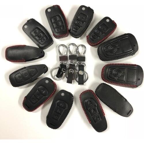 Leather Car key Case Cover For Ford Focus Fusion Escort Kuga Ecosport Fiesta Falcon Mondeo Taurus EVEREST