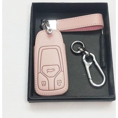 Leather Car Key Cover Case for Audi A4 B9 Q5 Q7 TT TTS 8S 2016 2017 Car Smart Remote Auto Protect Car Styling Key Cases Covers